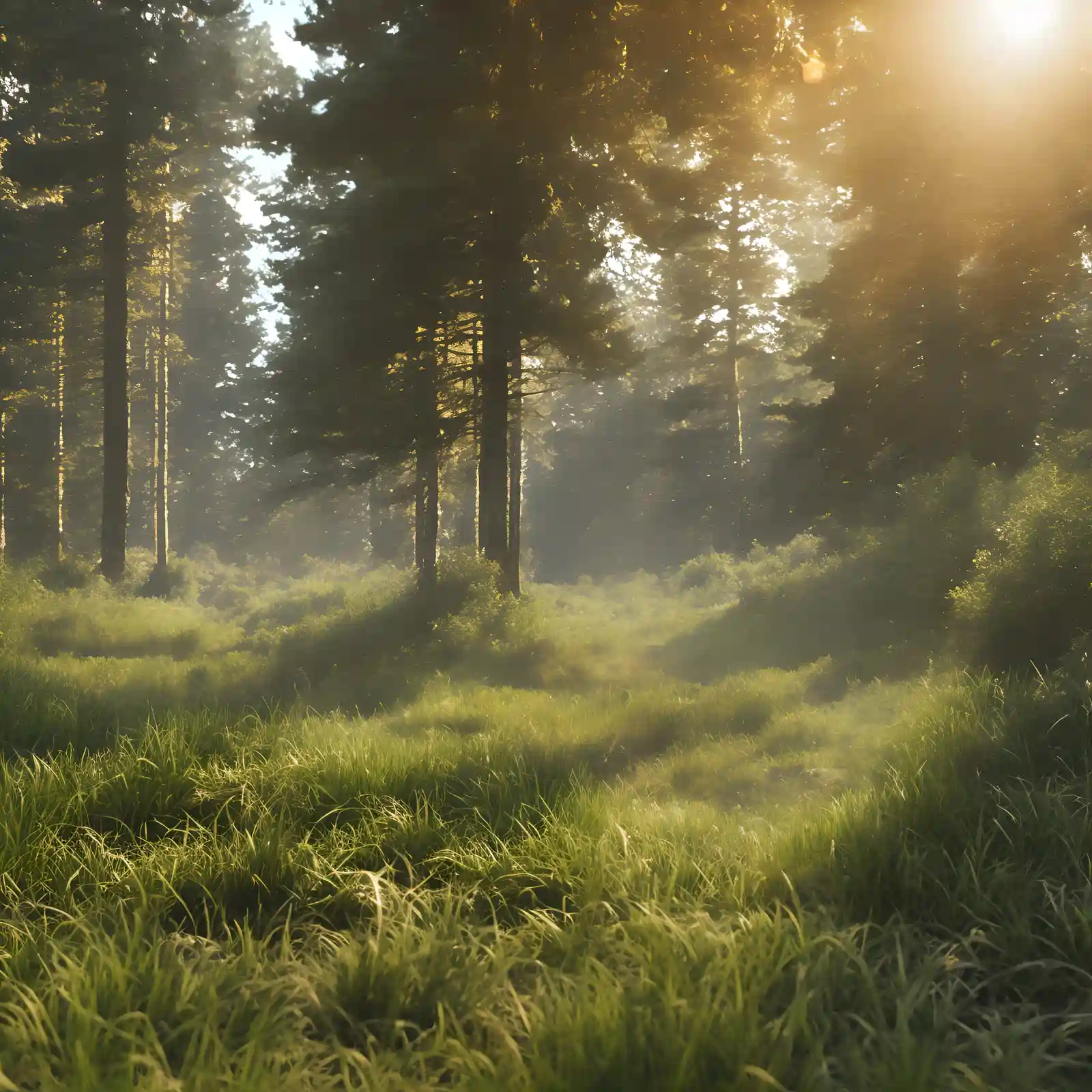 Sunlit clearing in the Białowieża Forest